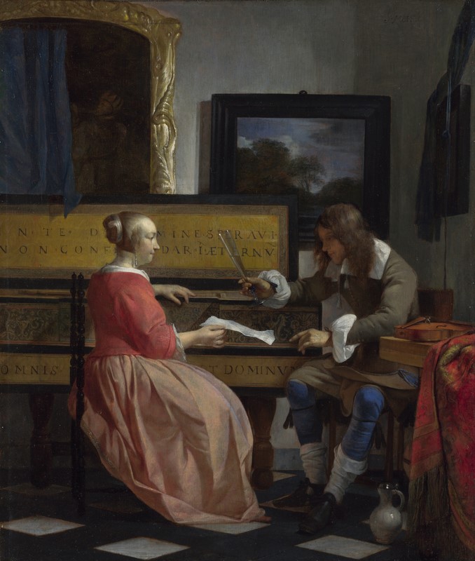 Gabriël Metsu, Man and woman at a virginal, c. 1665, oil on panel, 38.4 x 32.2 cm, National Gallery