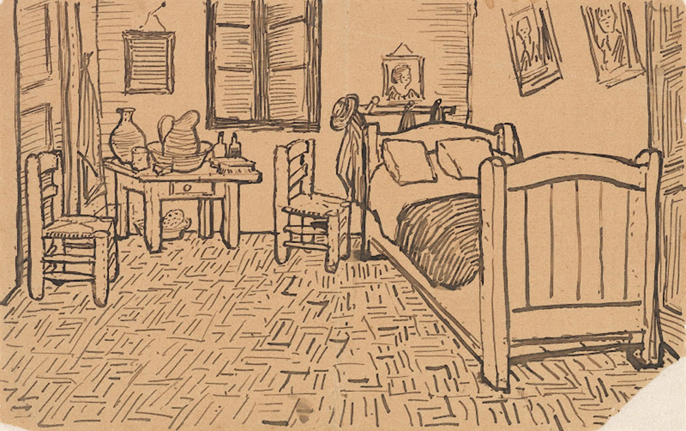 Van Gogh (1853-90), sketch of The bedroom enclosed in Letter 705, Van Gogh to Theo, 16 October 1888, Van Gogh Museum