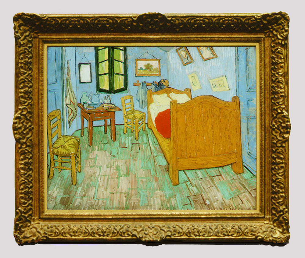 Van Gogh (1853-90), The bedroom, 1889, o/c, 73.6 x 92.3 cm., Art Institute of Chicago; prior to subsequent cleaning and conservation, and in previous frame