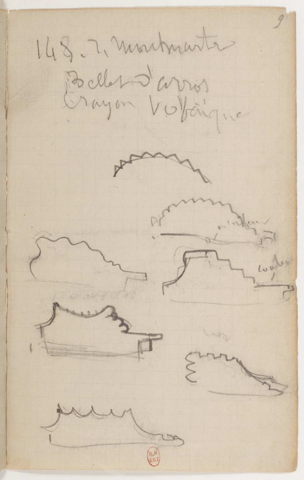 Degas(1834-1917), designs for frame profiles, Carnet de croquis no 23, 1878-93, p. 9, Départment des estampes, Bibliothèque nationale, Paris